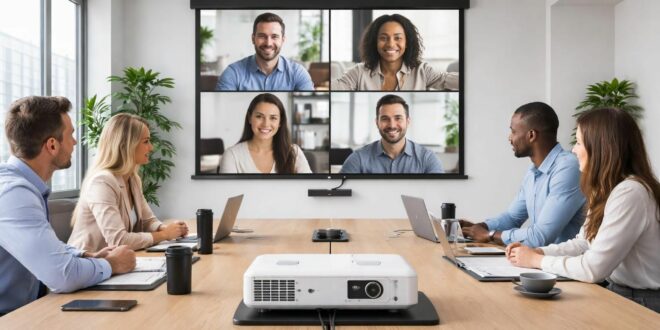 découvrez comment réaliser une audio conférence fluide avec un schéma simple et un vidéoprojecteur epson, sans aucun décalage pour une expérience optimale.