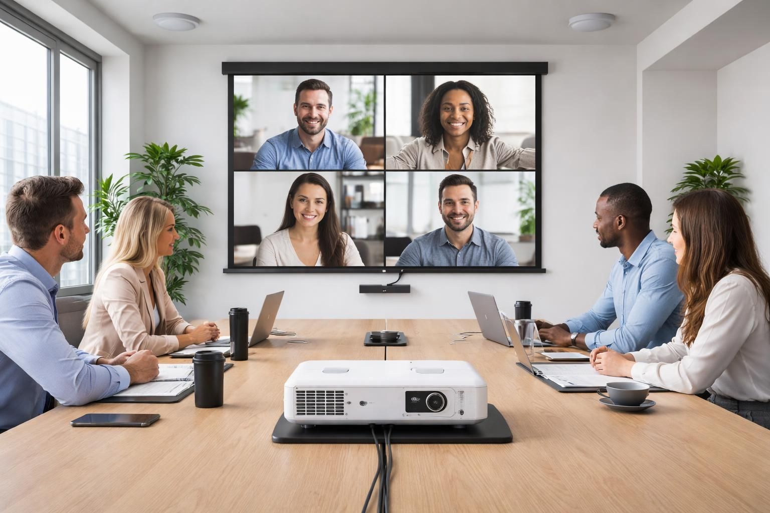 découvrez comment réaliser une audio conférence fluide avec un schéma simple et un vidéoprojecteur epson, sans aucun décalage pour une expérience optimale.