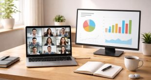 découvrez un cours hybride alliant pc portable pour visioconférences et présentation avec un setup simple et efficace, idéal pour un apprentissage flexible.