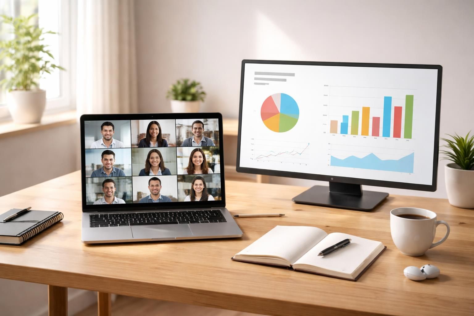 découvrez un cours hybride alliant pc portable pour visioconférences et présentation avec un setup simple et efficace, idéal pour un apprentissage flexible.