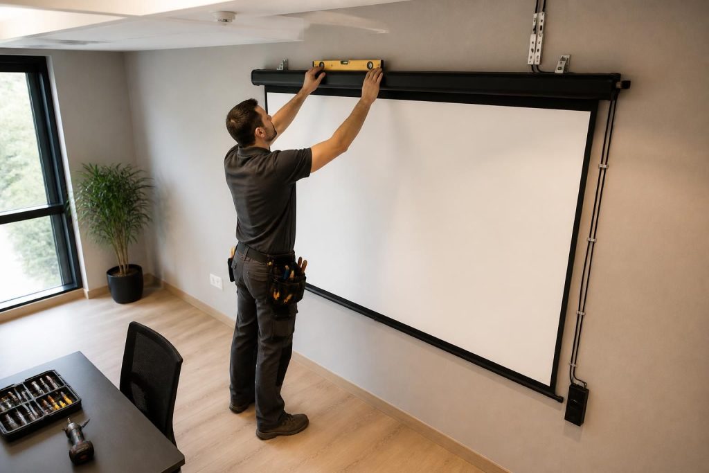 découvrez comment installer un écran de projection avec un centrage précis et une hauteur optimale pour garantir sécurité et performance lors de son utilisation.