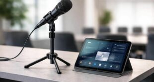 découvrez notre salle de conférence mobile complète avec trépied, micro et tablette tactile pour un setup facile et efficace, idéal pour toutes vos réunions et présentations.