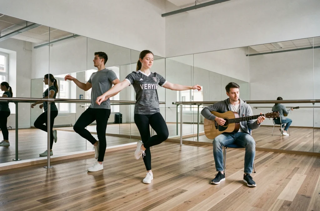 Étudiants en musique et danse dans un studio moderne de l'ESMD des Hauts-de-France